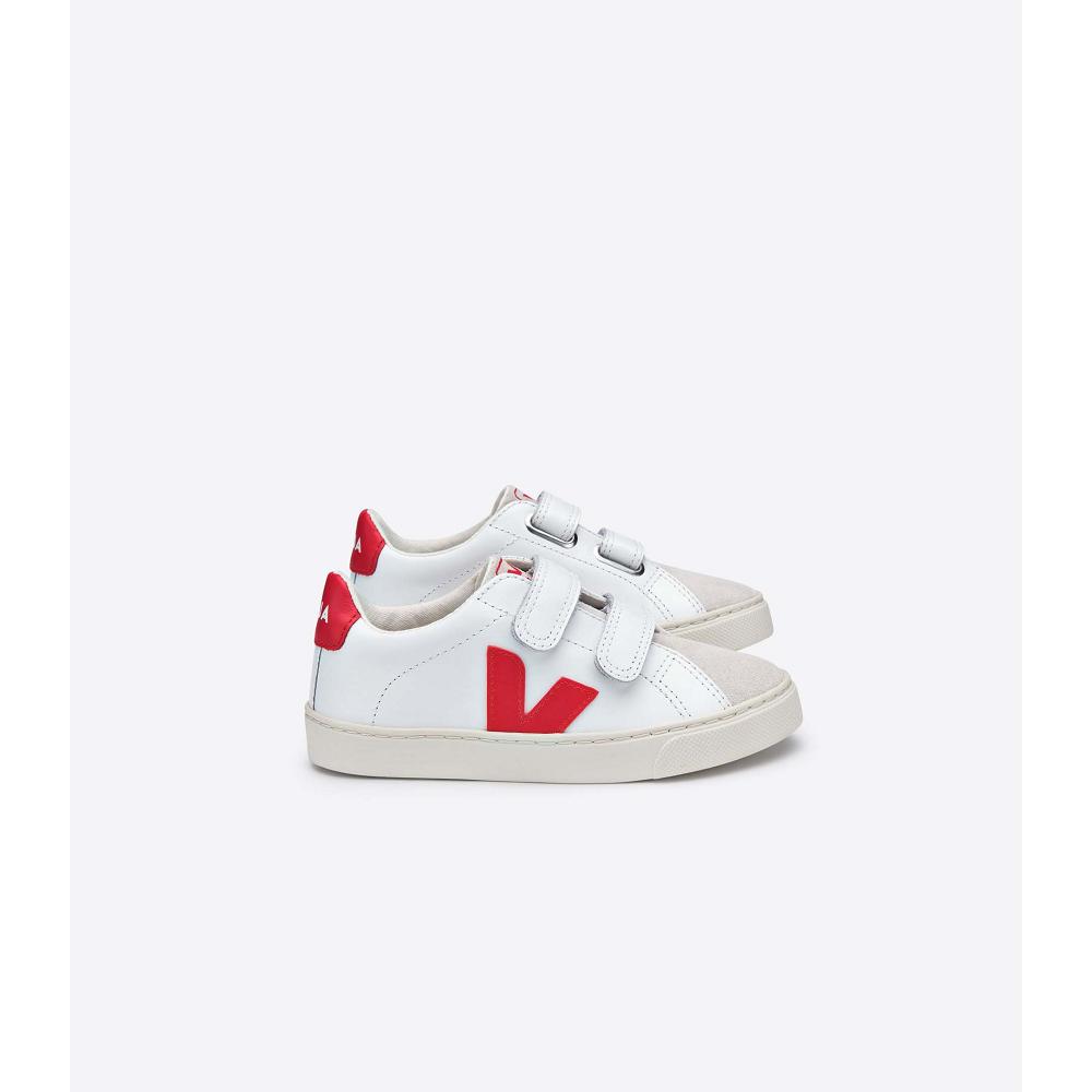 Veja ESPLAR LEATHER Kids\' Sneakers White/Red | CA 811ILH